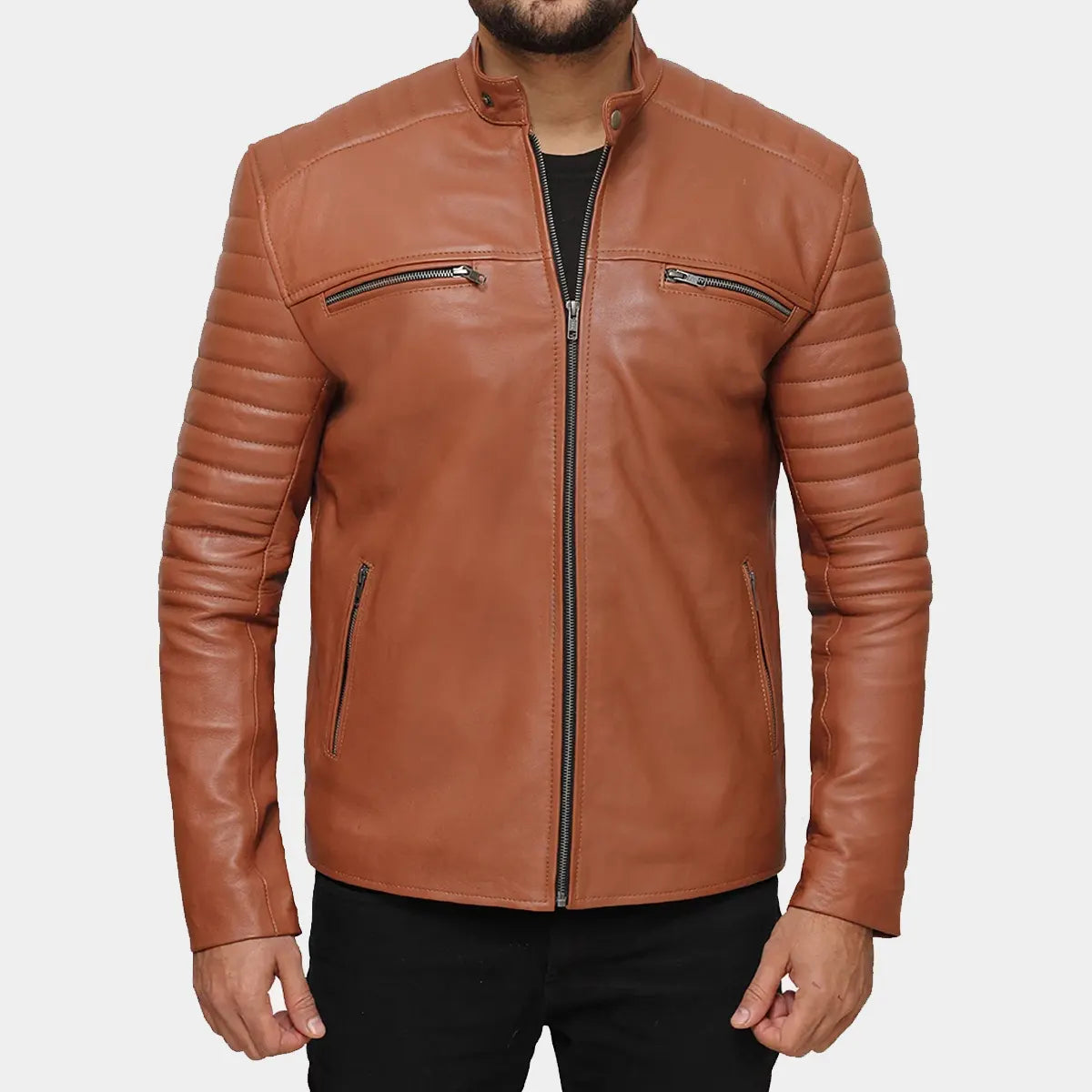 Pure Brown leather jacket men high quality leather jacket 