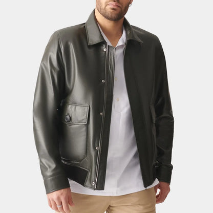 Men Black Bomber Real Leather Jacket