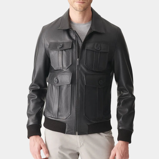 Men Black A2 Bomber Leather Jacket