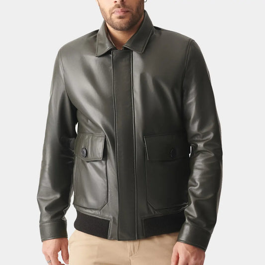 Men Black Bomber Real Leather Jacket
