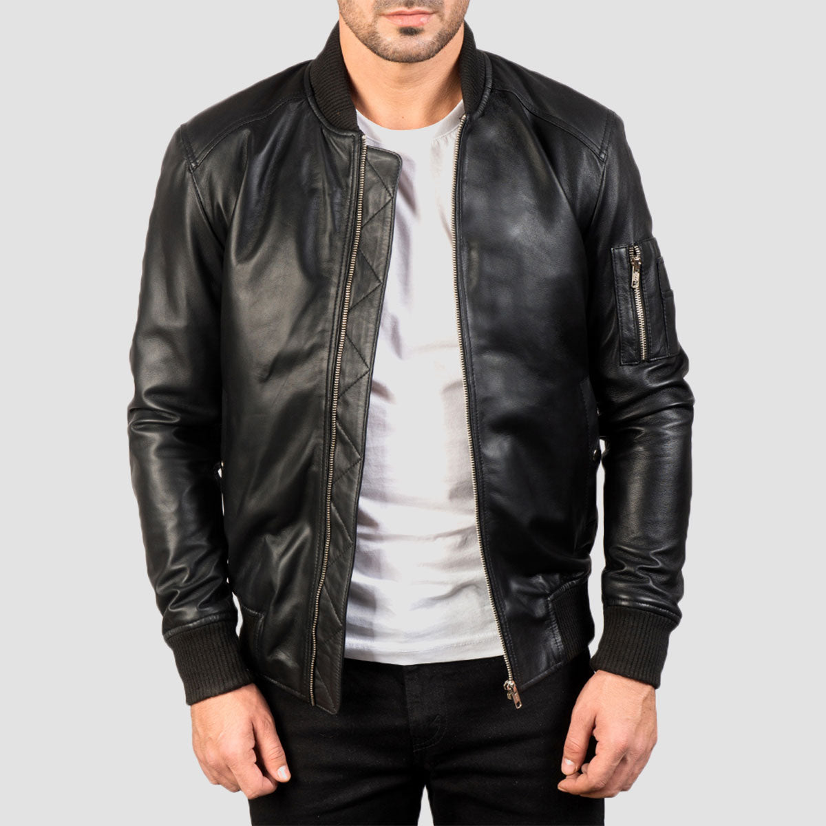 Men bomber leather jacket Black