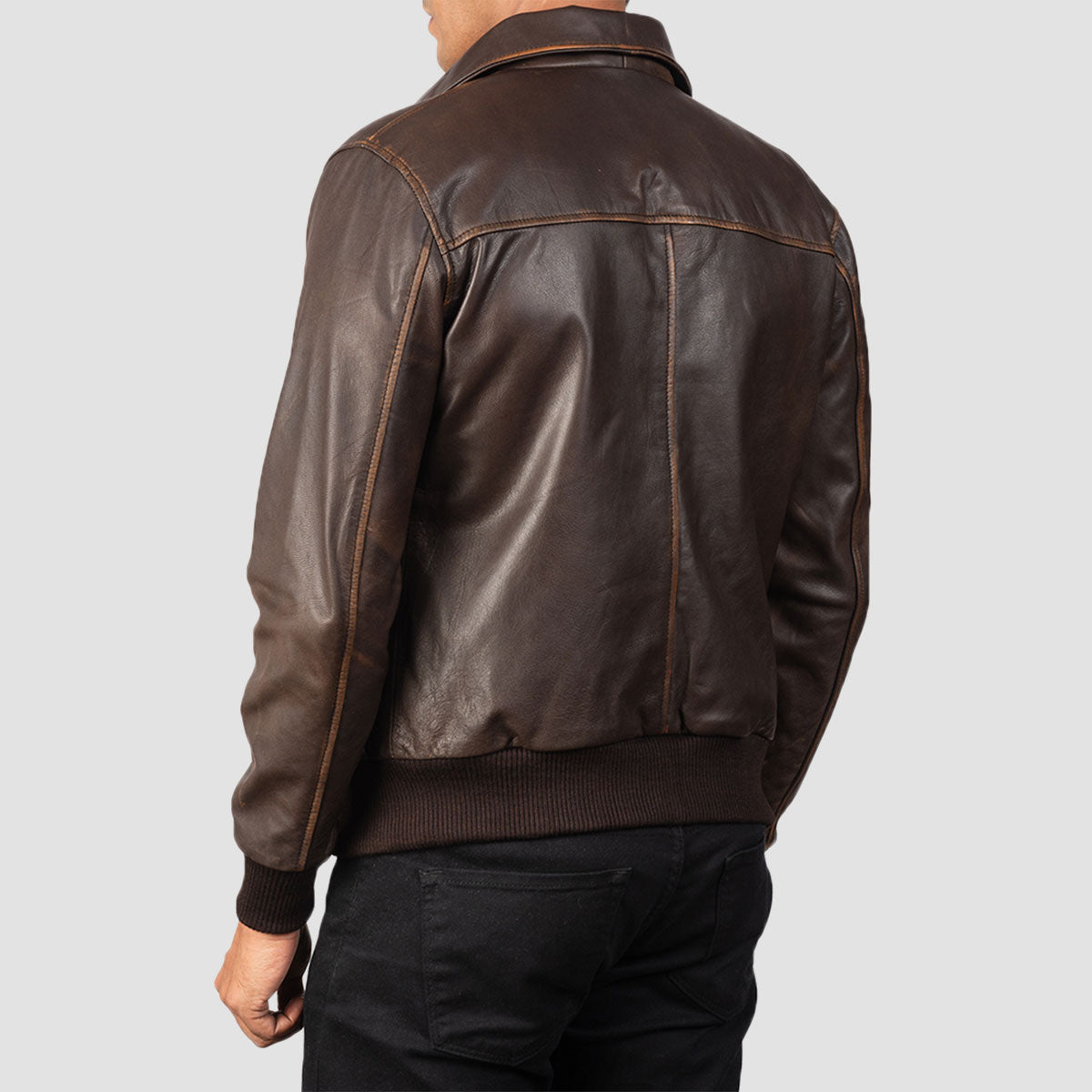 MenBrownLeatherBomberJacketMikal