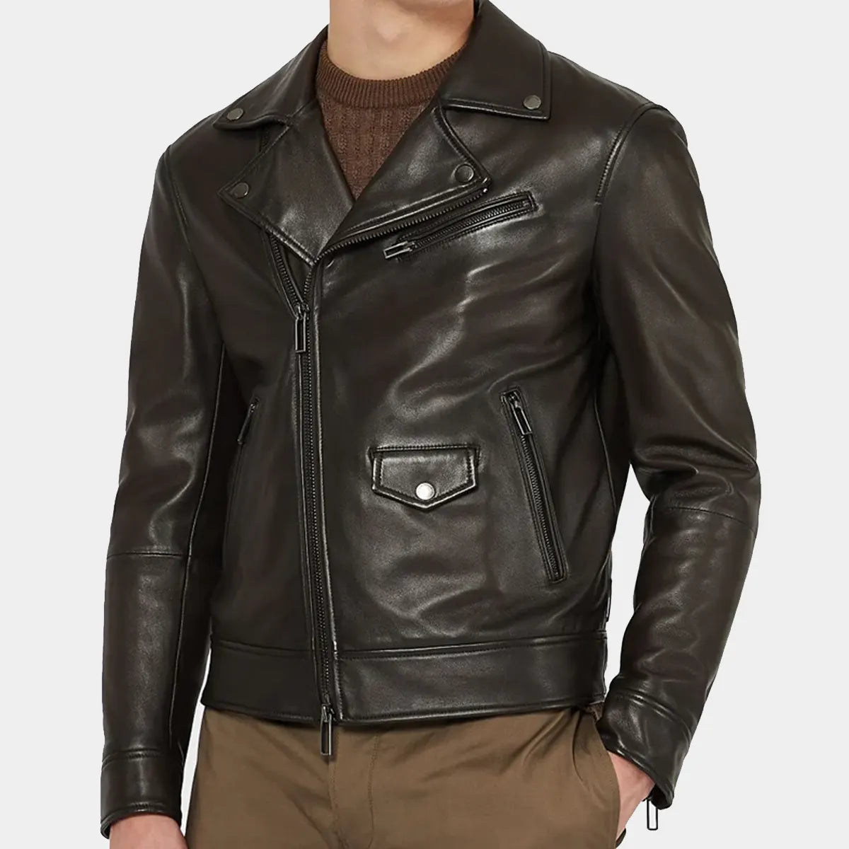 Men Darkbrown leather jacket 