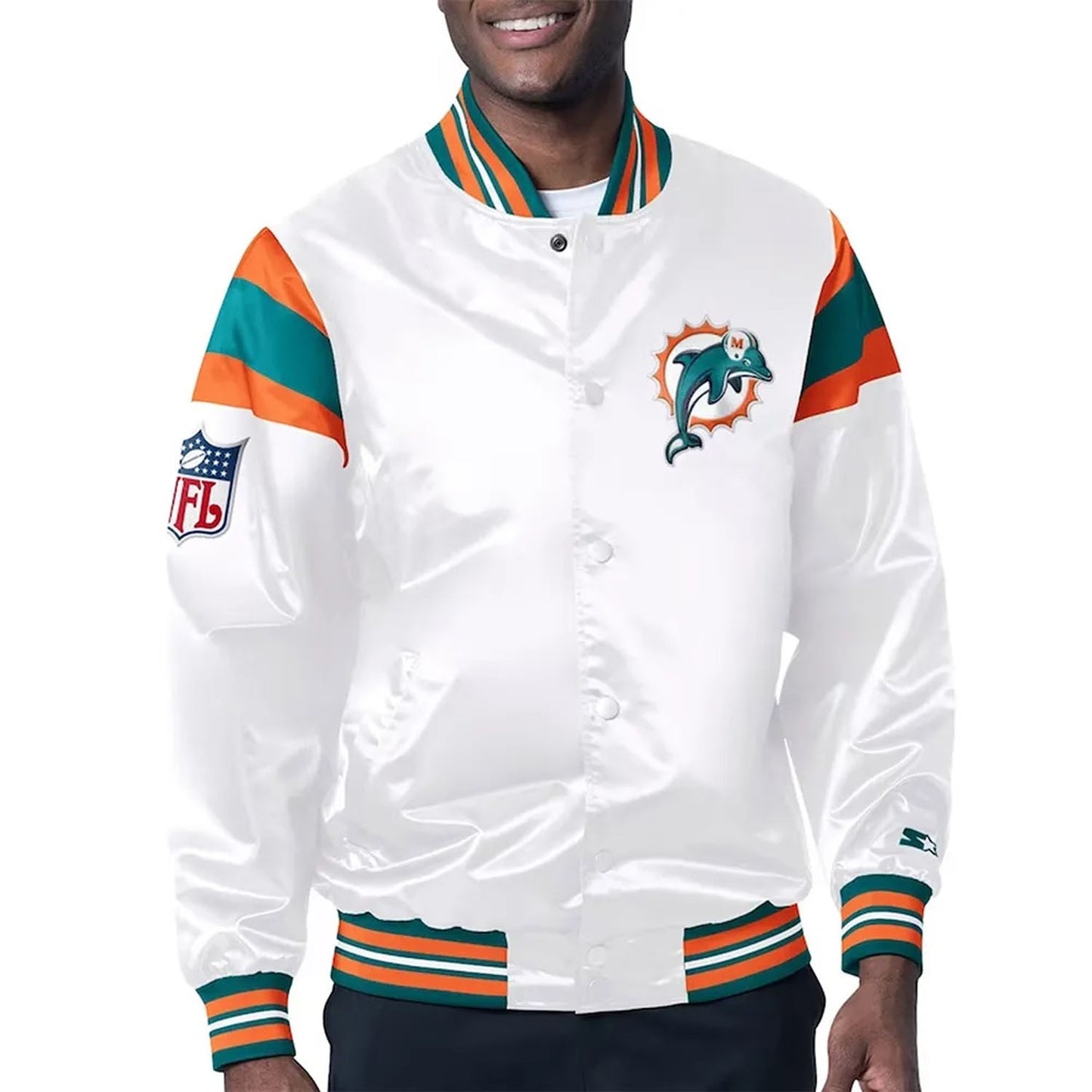 Men's Miami Dolphins Midweight White Satin Jacket