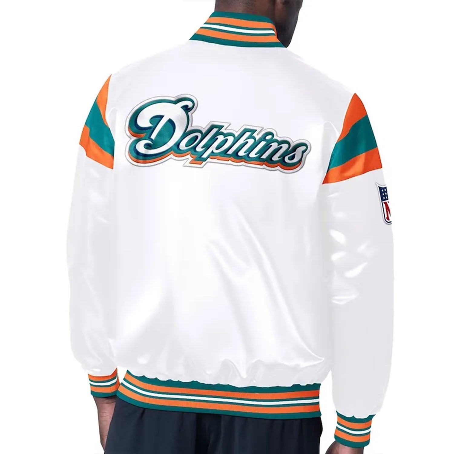 Men's Miami Dolphins Midweight White Satin Jacket