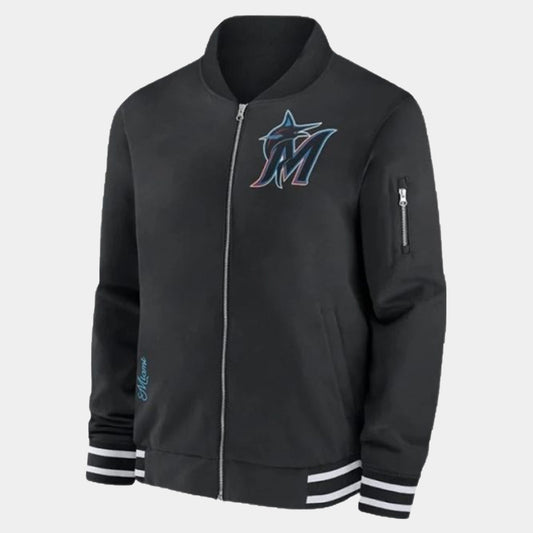 Men’s Miami Marlins Black Full-zip Bomber Jacket