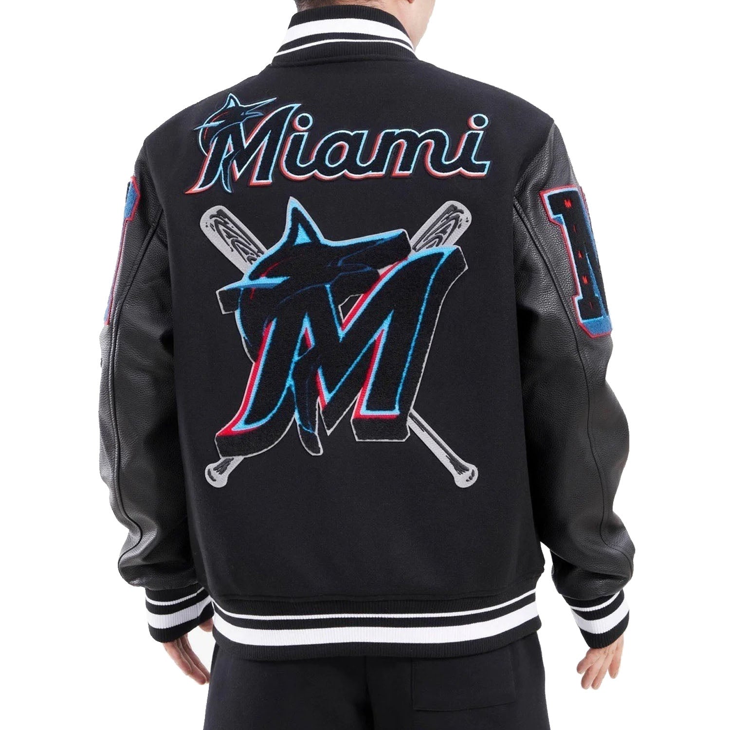 Men's Miami Marlins Mash Up Logo Varsity Jacket