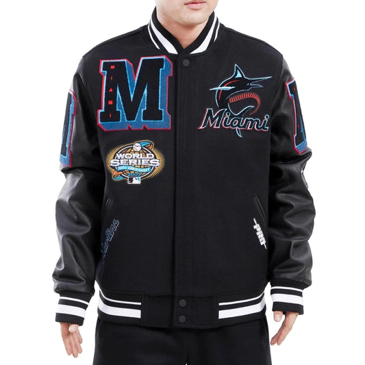 Men's Miami Marlins Mash Up Logo Varsity Jacket