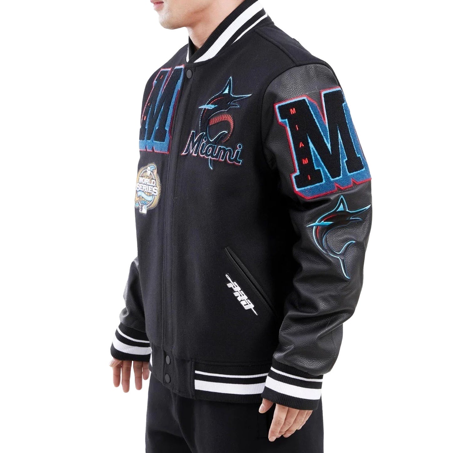 Men's Miami Marlins Mash Up Logo Varsity Jacket