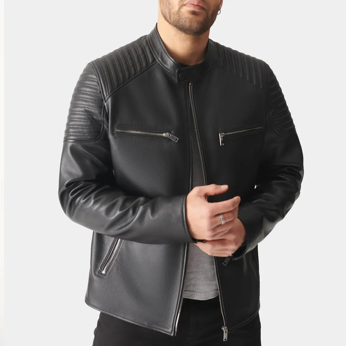 Black Leather biker Jacket James