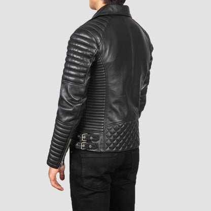 Men Black Leather Cafe Racer Biker Leather Jacket.