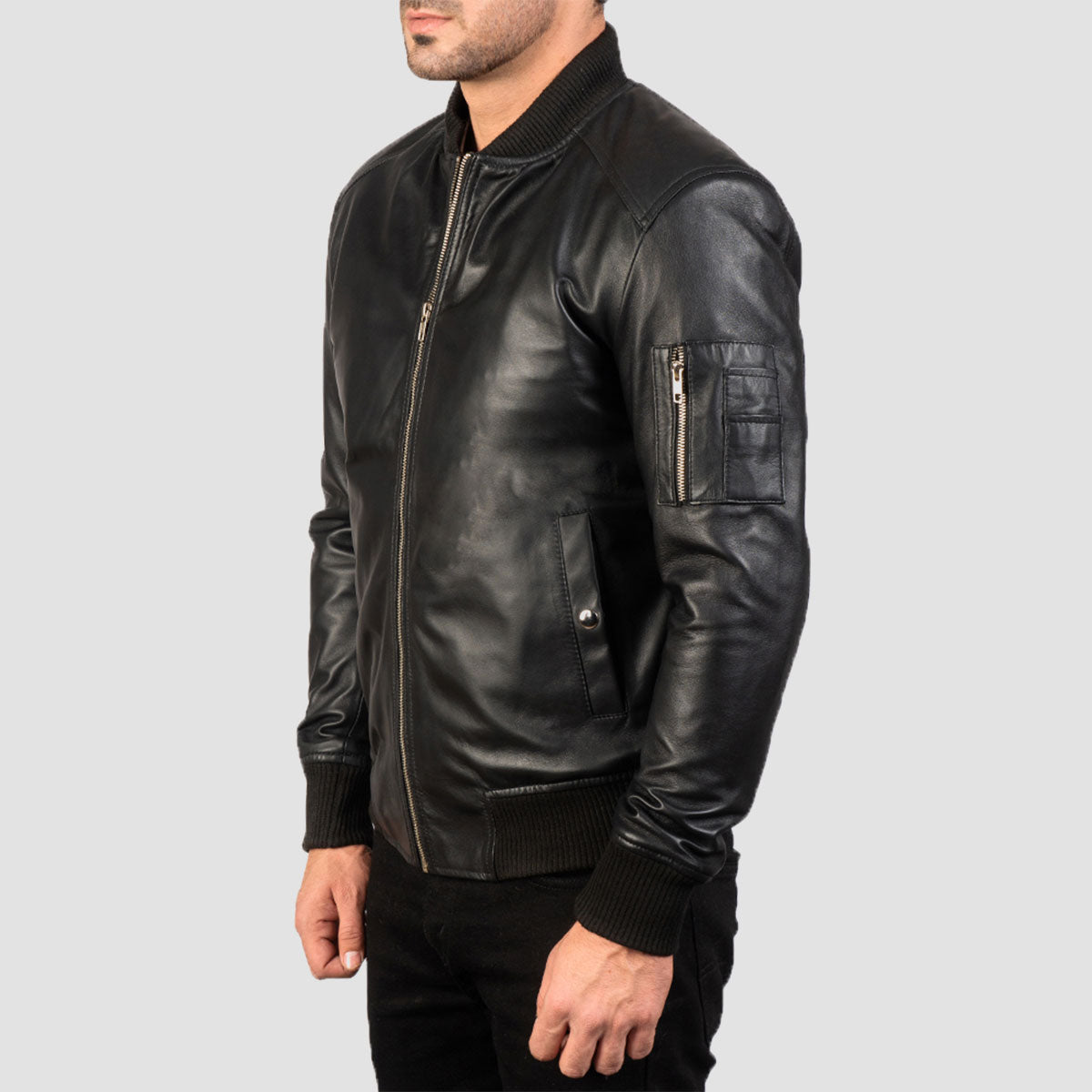 Mens Bomber Snuff Black Letterman Leather Jacket