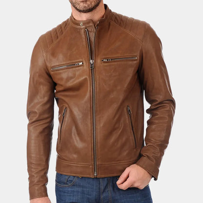 Mens Brown Biker leather jacket sheepskin leather jacket 