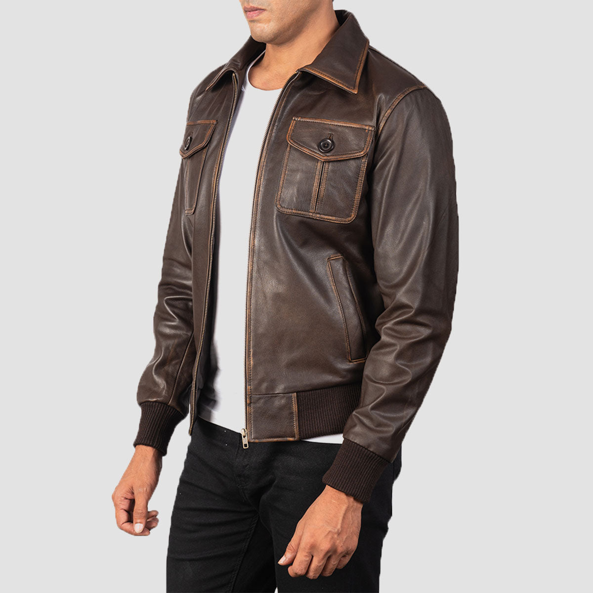 MensBrownLeatherBomberJacket