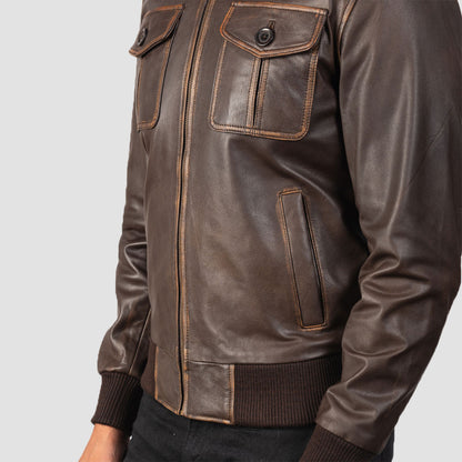 MensBrownLeatherBomberJacketMikal