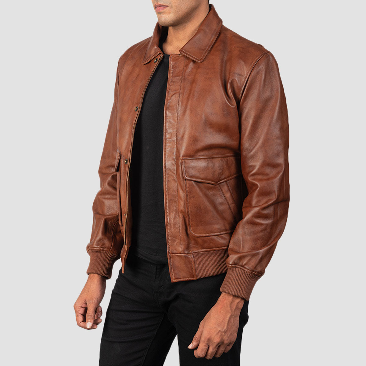 Men Brown Bomber leather 