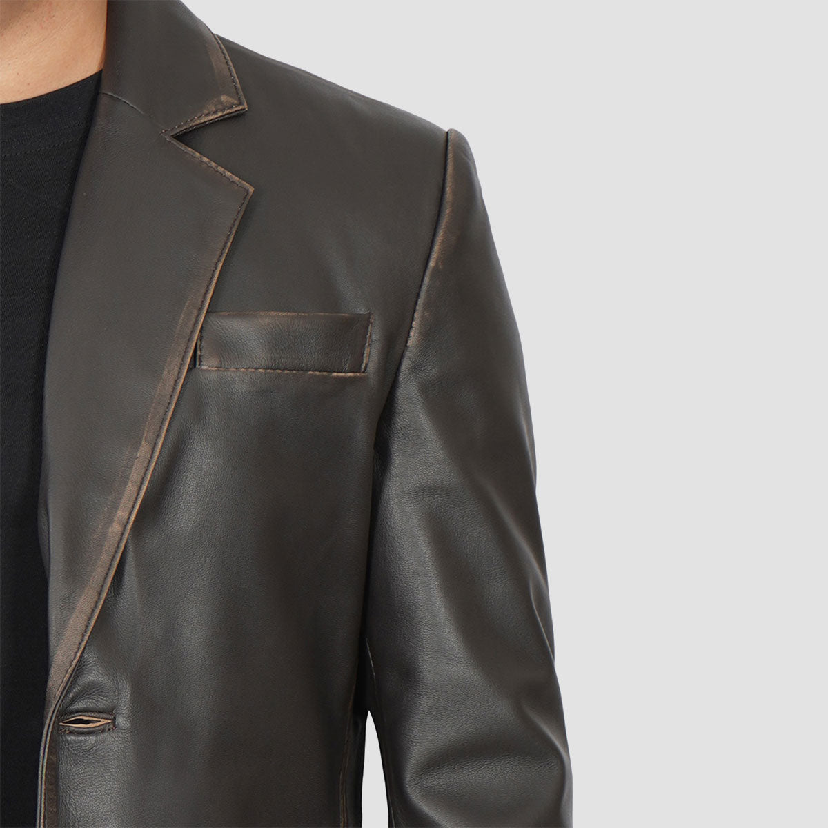 Leather Blazer for Men Notch Lapel Ruboff Brown Coat