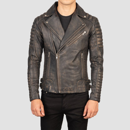 Mens Distressed Brown Leather Biker Jacket