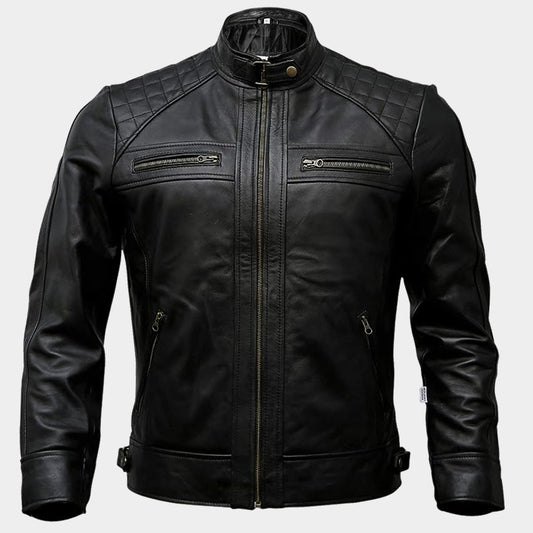 Mens Genuine Leather Biker Jacket Black