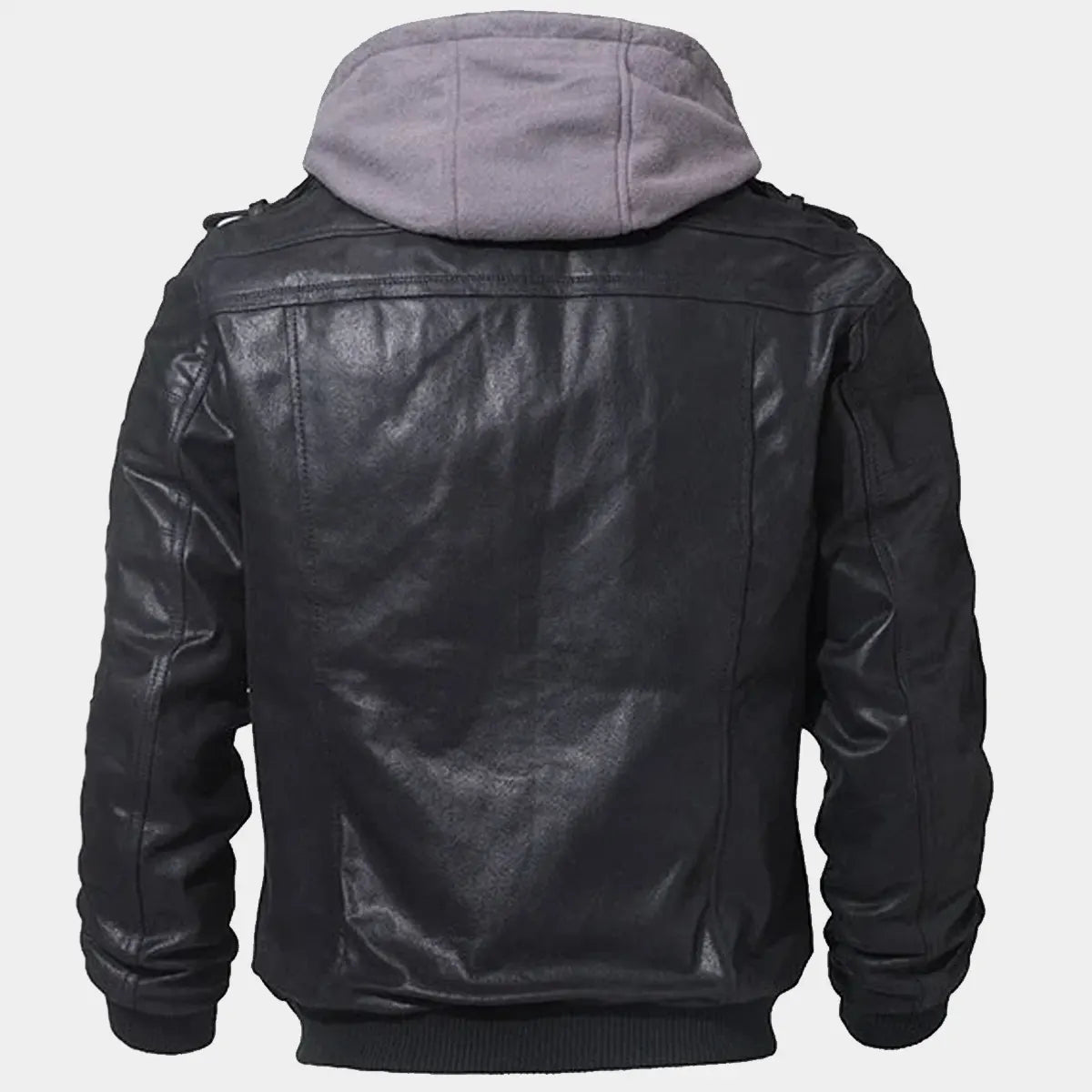 Men Black hooded leather Jacket 