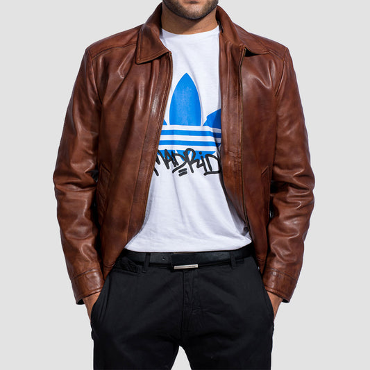 Brown Shirt style leather jacket for men 