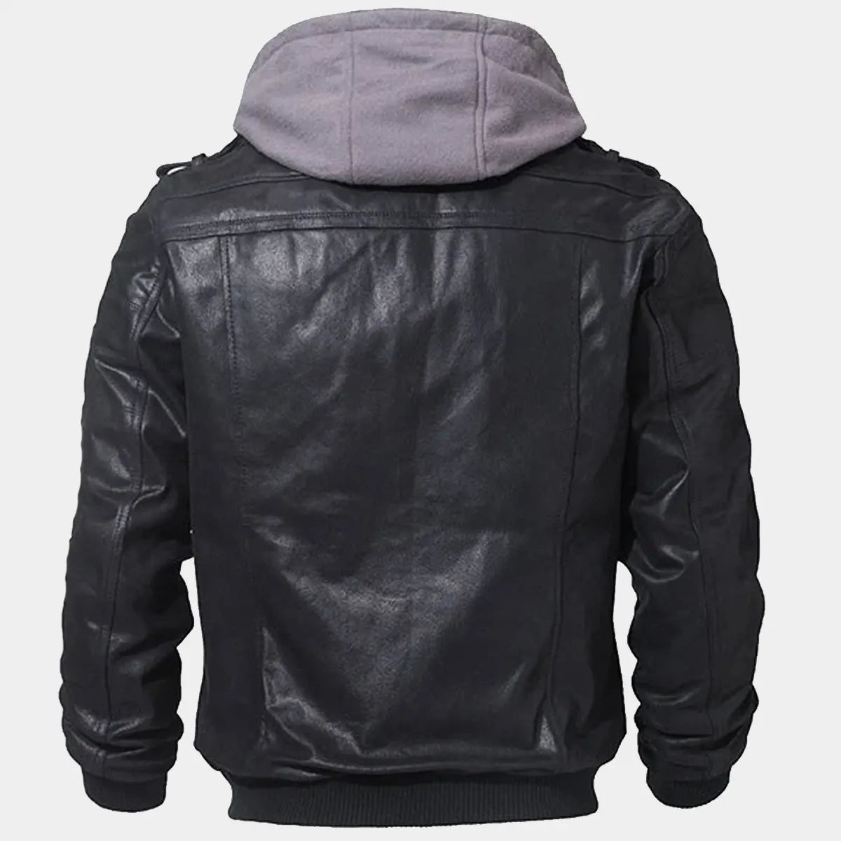 Mens Hooded Leather Jacket in Black