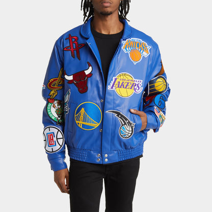 Nba Collage Blue Vegan Leather Jacket JEFF HAMILTON