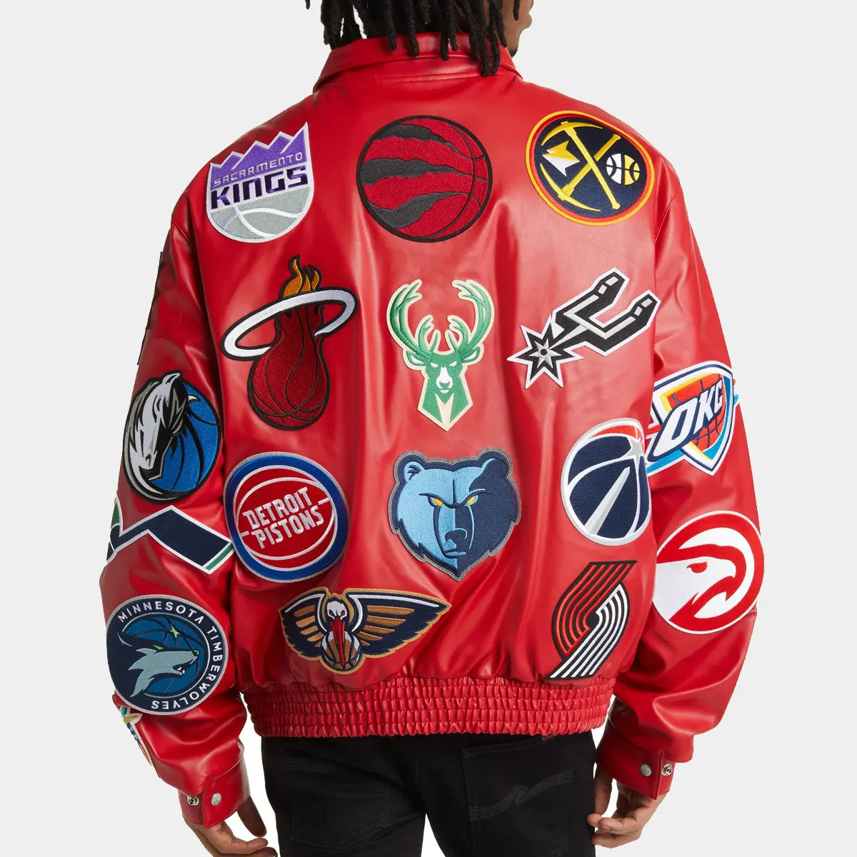 NBA Collage RED Faux Leather Jacket 