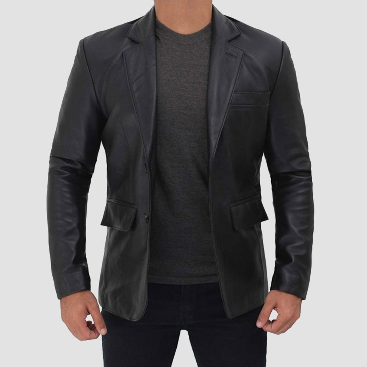 2 button leather coat for men 