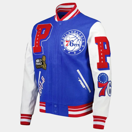 Philadelphia 76ers Royal Mash Up Capsule Varsity Jacket