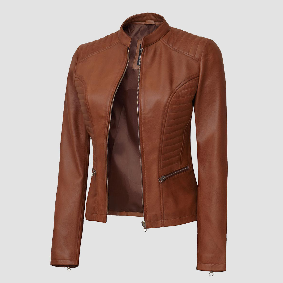 Womens Tan Cafe Racer Leather Jacket