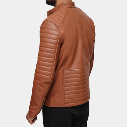 Leather jacket for men brown biker style. 