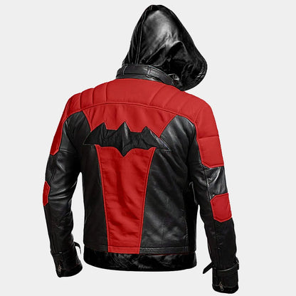 Red Hood Batman Black Faux LeatherJacket.