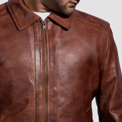 Reeves Mens Harrington Vintage Brown Leather Jacket