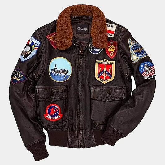 TOP GUN Men’s Jet Fighter Bomber Navy Air Force Pilot Leather Jacket