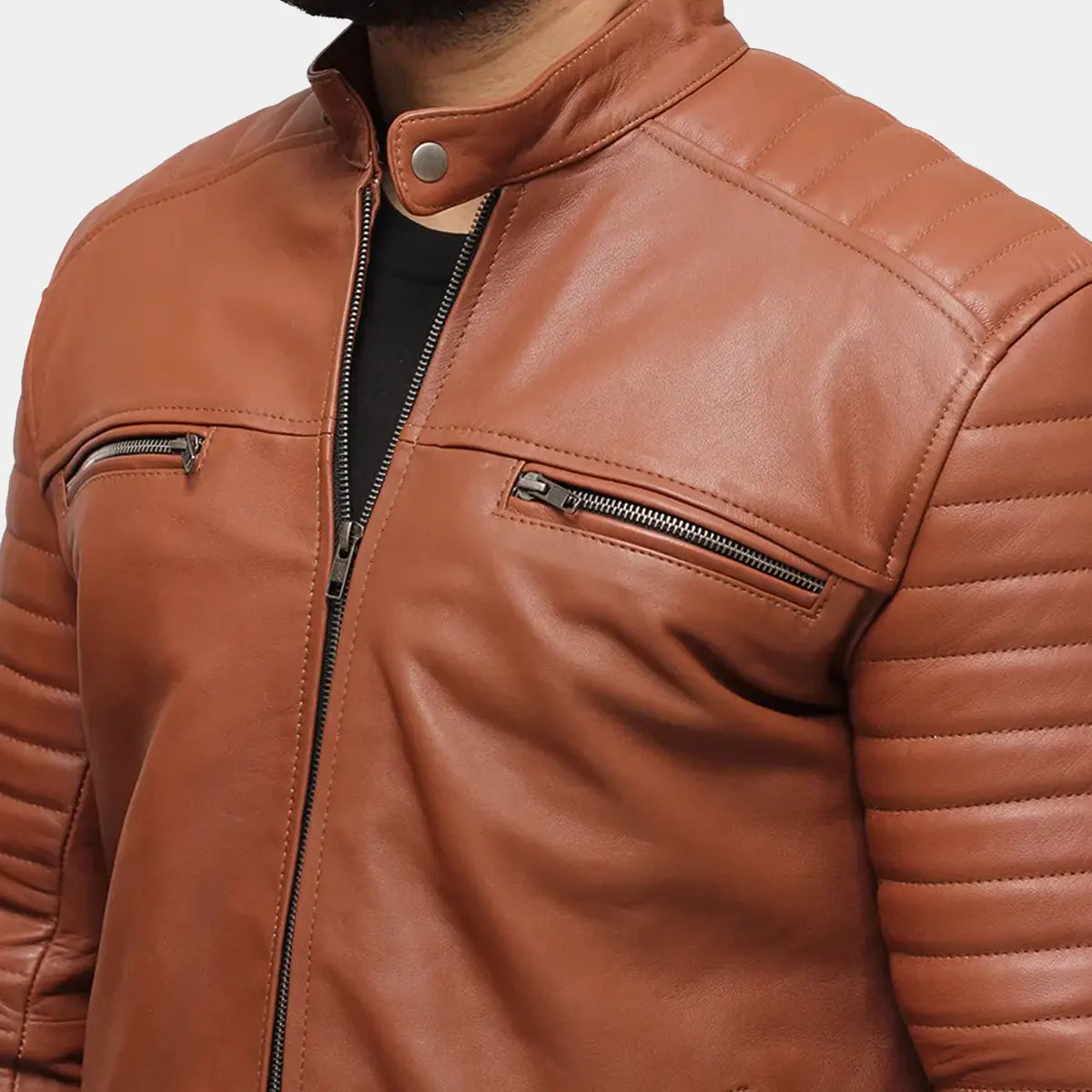 Tan Leather jacket men motorcycle jacket 