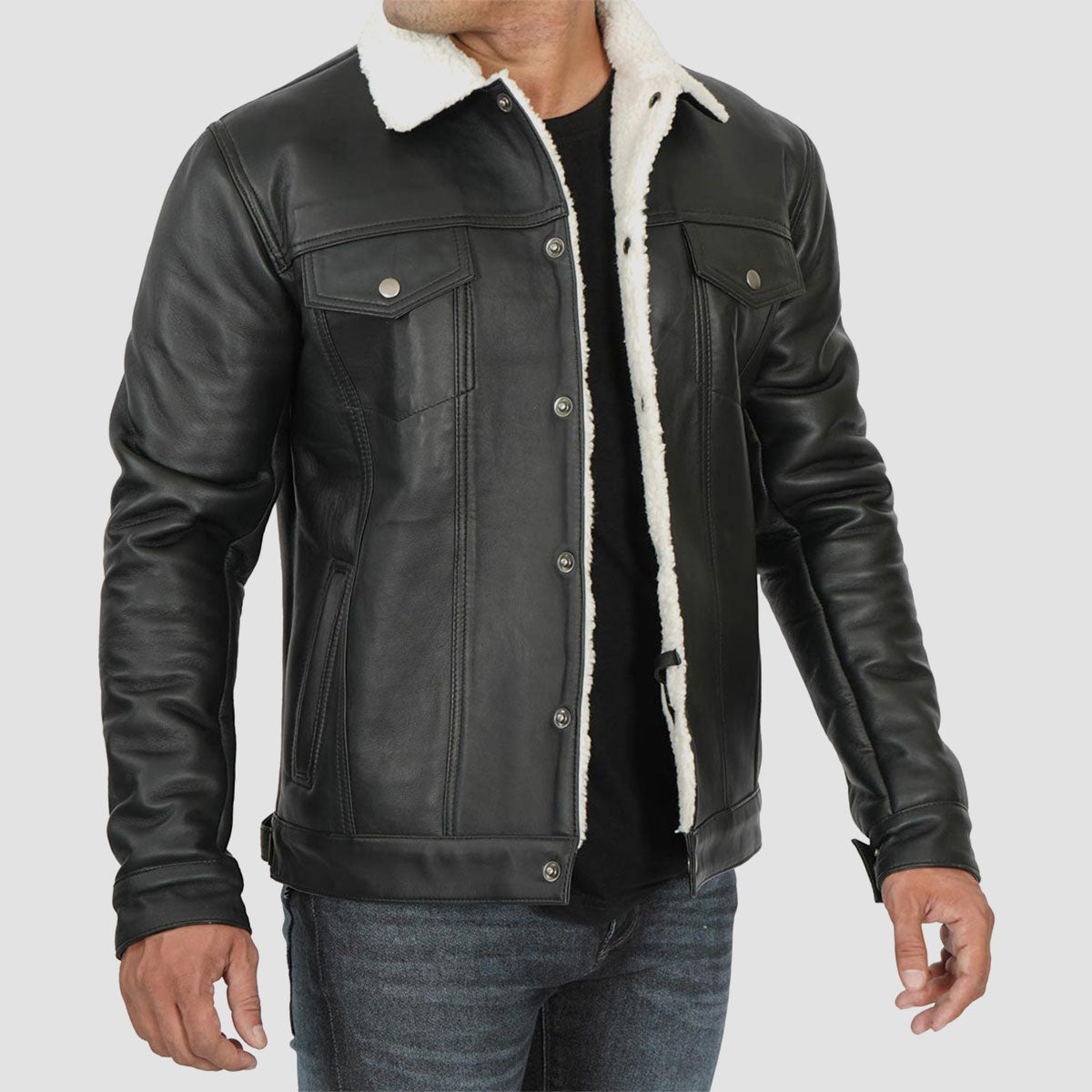 Trucker leather jacketwithfauxfurshearling