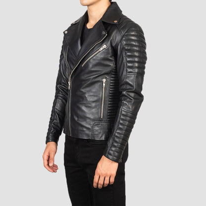 Men Black Leather Cafe Racer Biker Leather Jacket