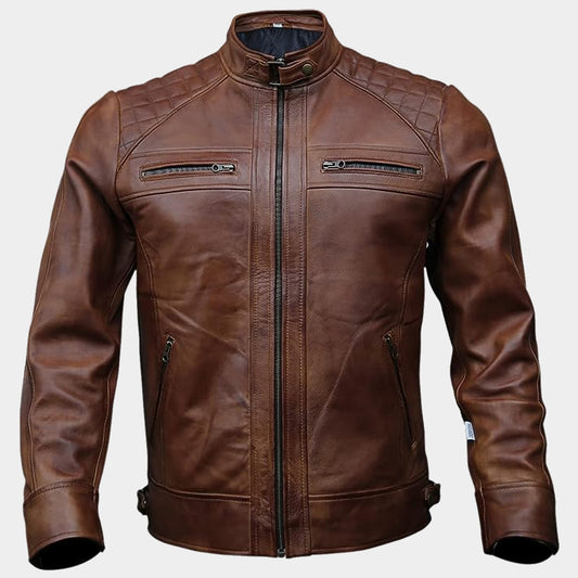 Vintage Brown Distressed Lambskin Motorcycle Jackets for Men