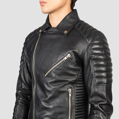 Men Black Leather Cafe Racer Biker Leather Jacket