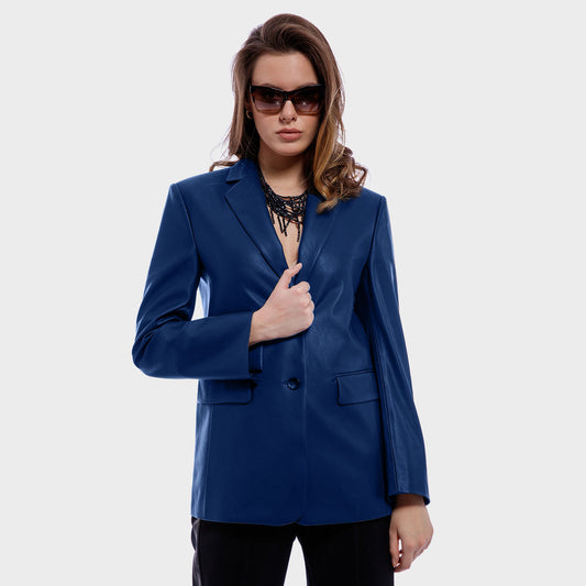 Blue Leather Blazer for Women
