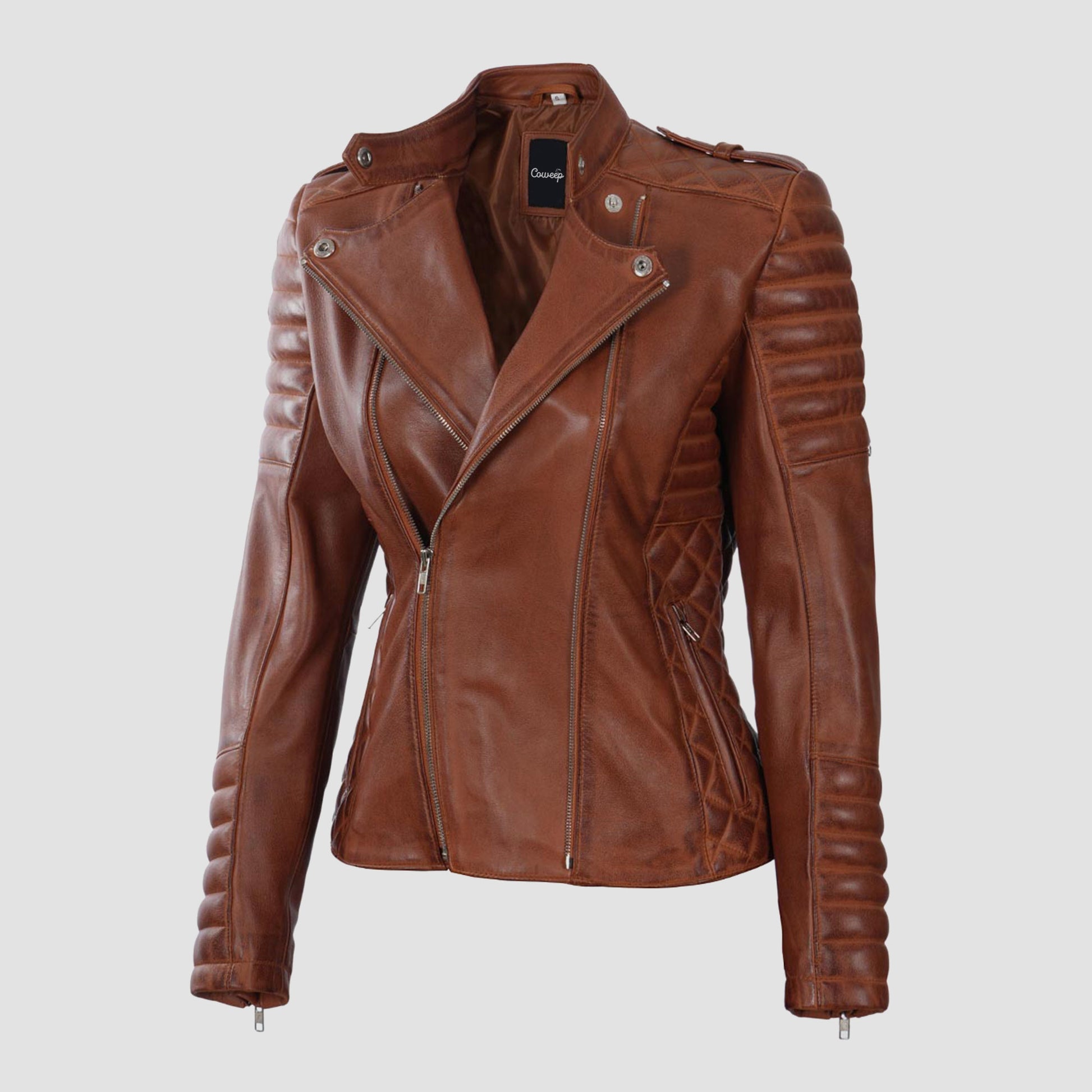 Women Brown Leather Biker Jacket