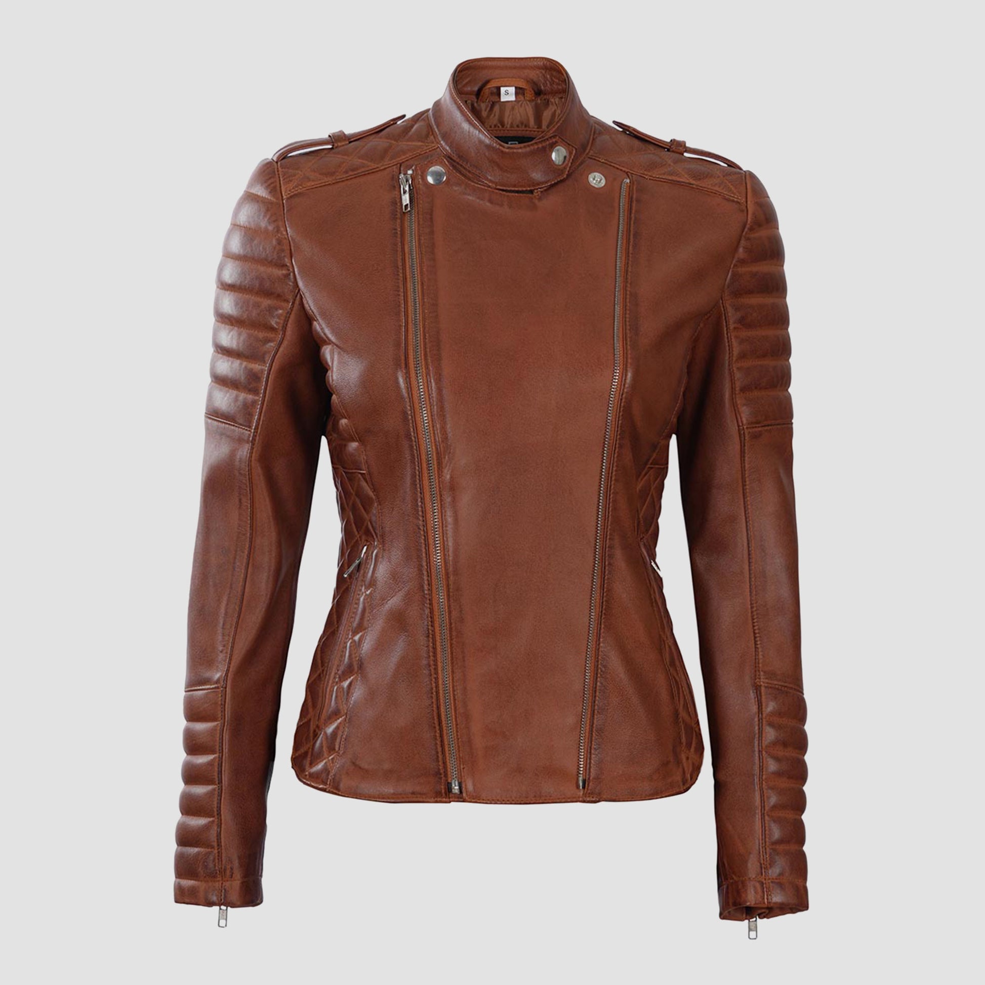 Women Brown Leather Biker Jacket