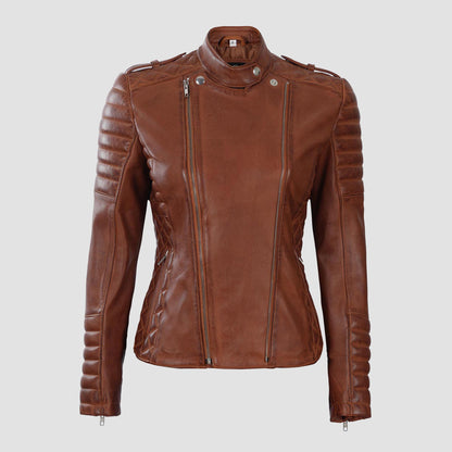 Women Brown Leather Biker Jacket