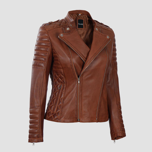 Women Brown Leather Biker Jacket