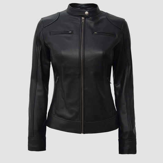 Women Black Dodge Leather Jacket 