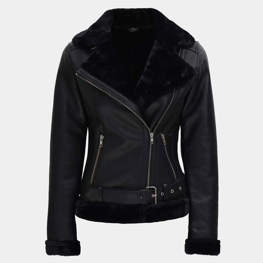 Womens Black Shearling B3 Bomber Jacket