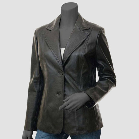 Womens Black Surrey Leather Blazer Jacket