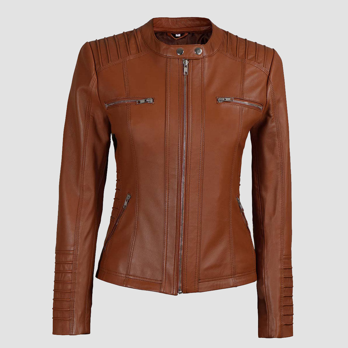 Women's Brown Café Racer Jacket With Removable Hood