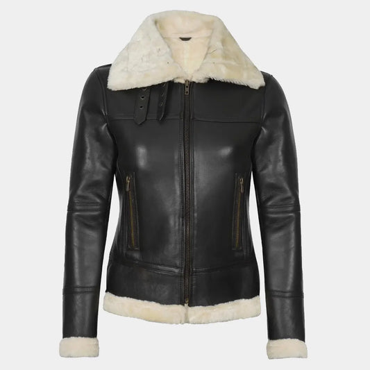 Womens Brown Shearling High Quality Leather Bomber Jacket
